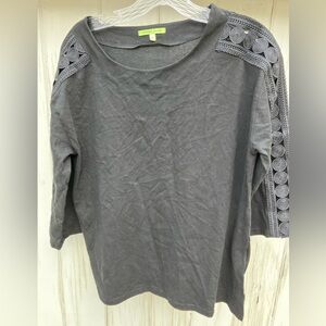 Trisha Tyler Black Knit Top with Lace Sleeve Inserts 
Size M